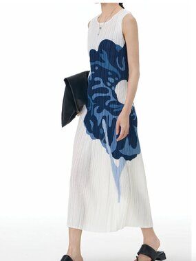 Floral Micro Accordian pleated Sleeveless Dress Plisse Avant Garde OSFM